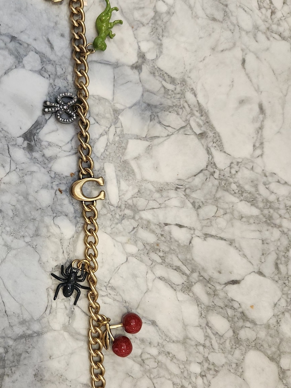 Coach Gold-Tone Charm Bracelet with Red Cherry and Black Spider Accents - Picture 5 of 5